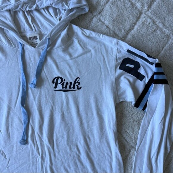 Victoria's Secret PINK | White & Blue Campus Hoodie | Size Extra Small - Picture 5 of 10